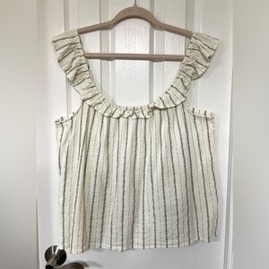 LOFT Cotton Blend Striped Ruffle Neck Sleeveless Top Size XL EUC